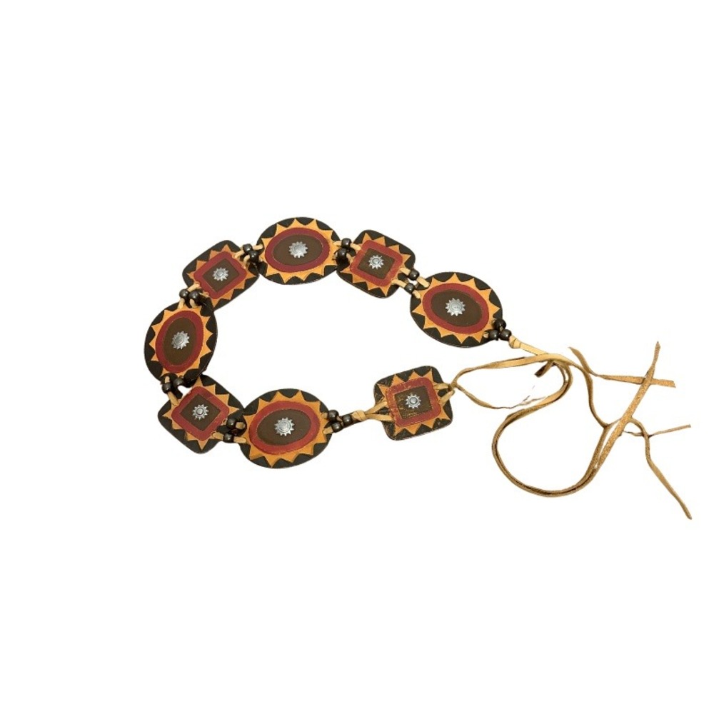 Vtg Anne Klein for Calderon Leather Statement Belt 8308B Sunburst Boho Concho